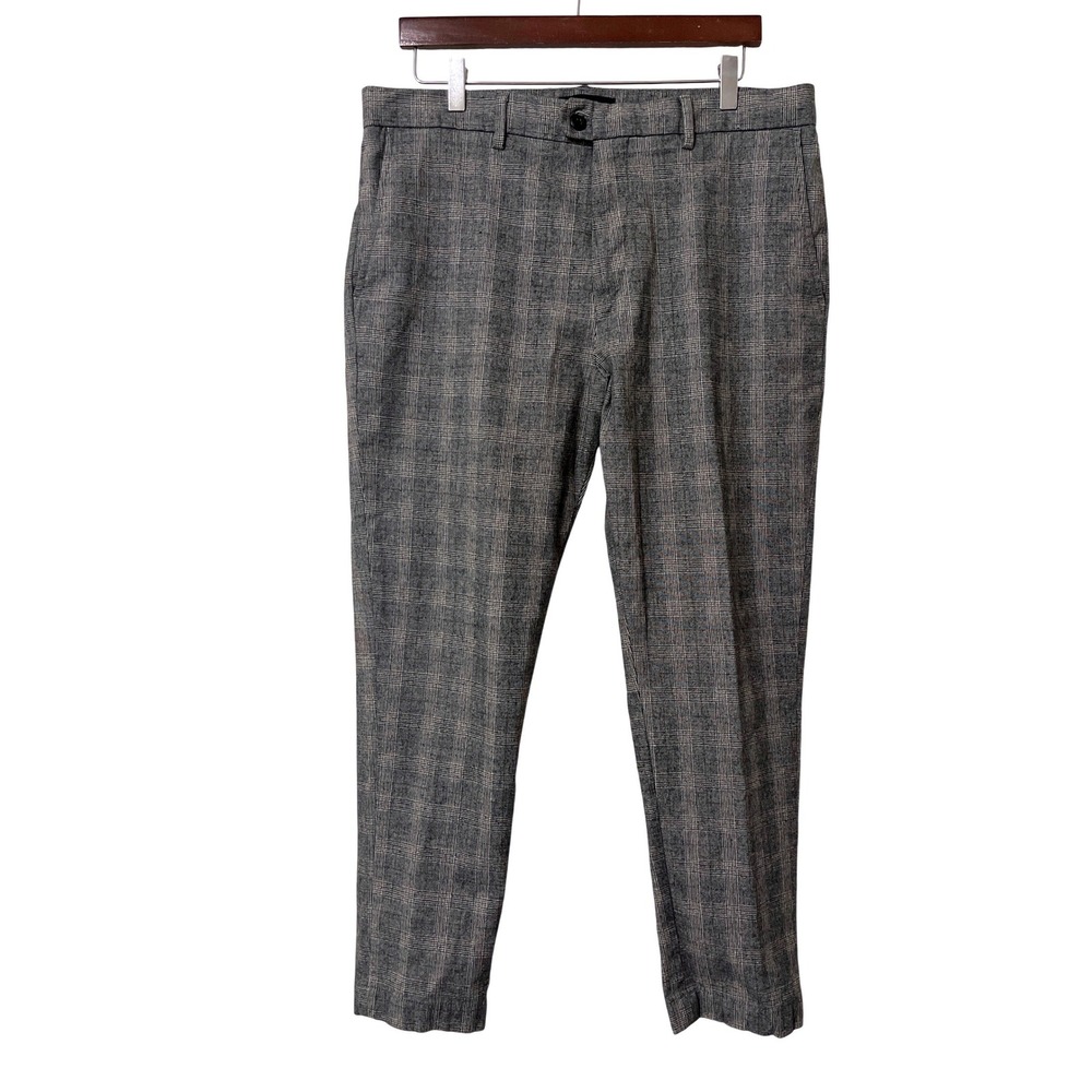 Banana Republic Slim Tapered Fit Pants 34x30 Grey Plaid Academia Preppy Classic